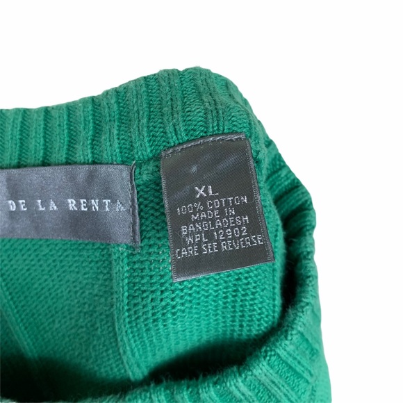 Oscar De La Renta Kelly Green CableKnit Sweater XL - Picture 5 of 6